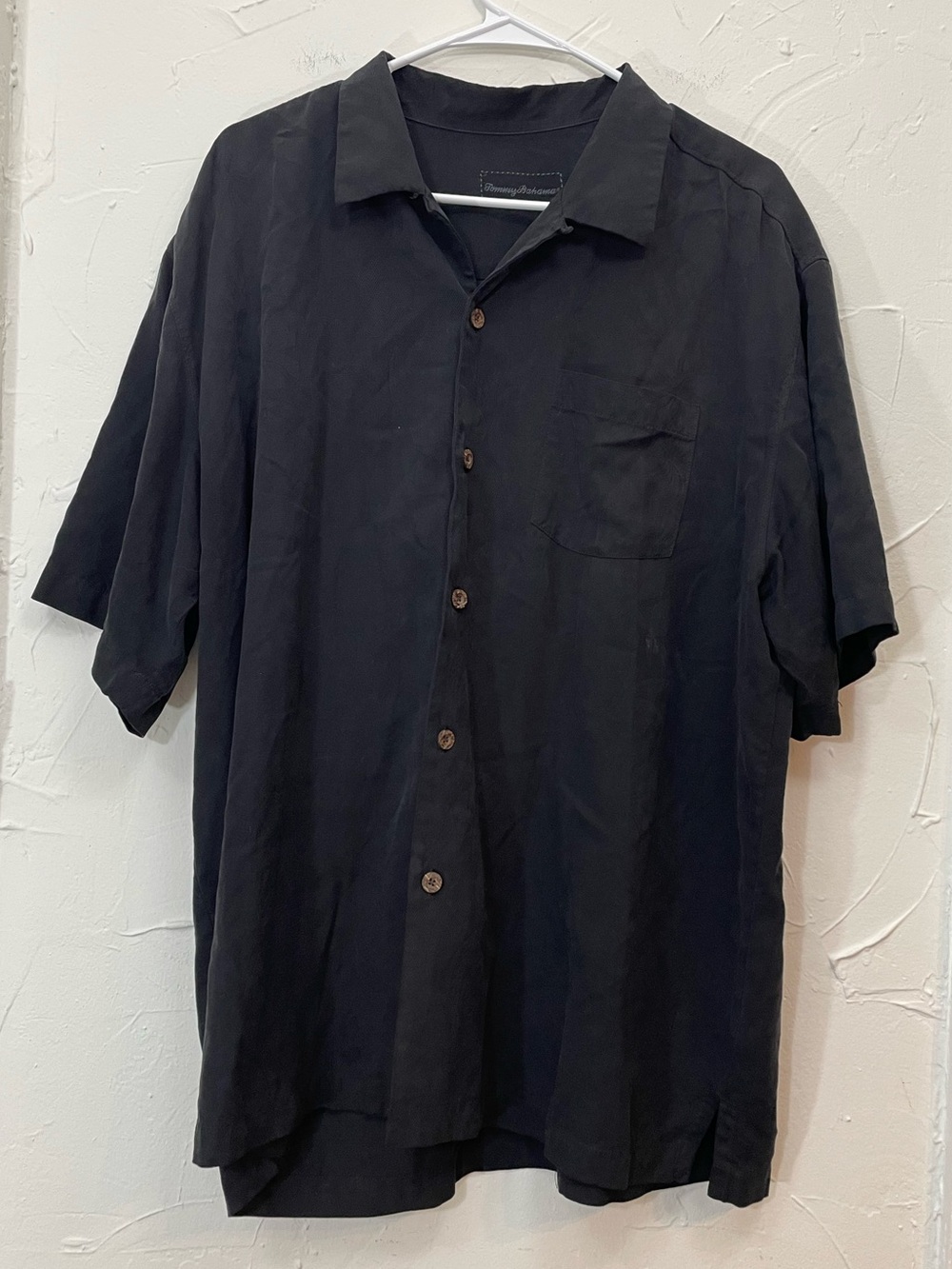 Tommy Bahama Black Silk Short-Sleeve Button-Down Camp Shirt Jacquard Pattern XL